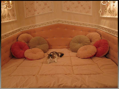 Встроенная кровать с декором каретная стяжка